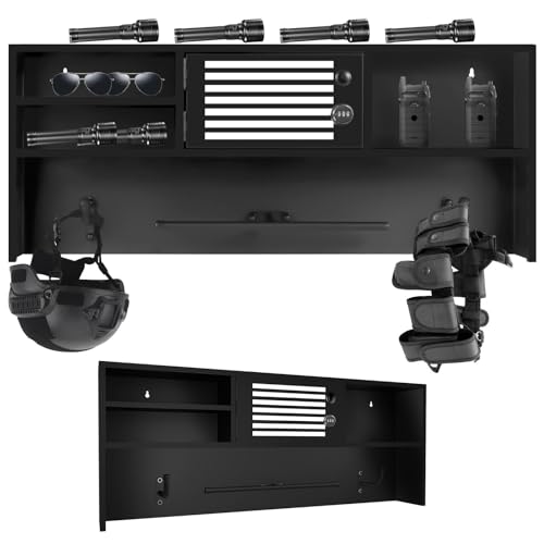 Heavy-Duty Police Gear Rack, Wall-Mounted Metal Organizer with Lockbox Safe