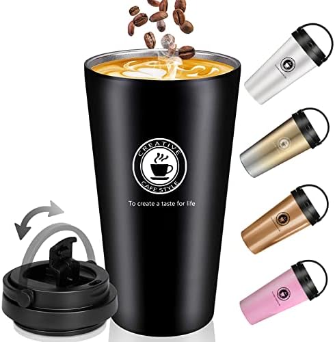 TOPAHGOD Travel Mug, Insulated Coffee Cup Reusable with Leakproof Lid & Handle, Double Wall Vacuum Stainless Steel Car Coffee Mug for Hot and Cold Water Coffee and Tea, 500ml/17oz (Black)