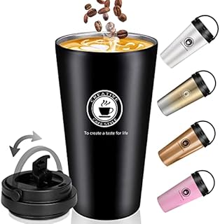 TOPAHGOD Travel Mug, Insulated Coffee Cup Reusable with Leakproof Lid & Handle, Double Wall Vacuum Stainless Steel Car Coffee Mug for Hot and Cold Water Coffee and Tea, 500ml/17oz (Black)