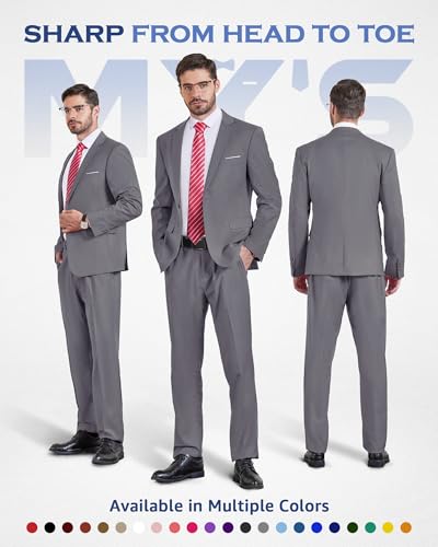 MY'S Men's 2 Piece Suit, One Button Slim Fit Jacket and Pants with Tie, Classic Blazer for Weddings Business Party2