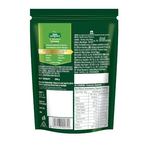 Image of Tata Sampann Pure Raisins Seedless /Kishmish, 200g, Source Of Potassium, Premium Dry Fruits, Green Raisins (Pack of 3)