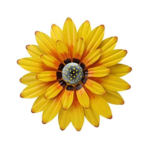 Ukadou Sunflower Wall Sculpture 12inch Metal Flower Wall Décor Yellow Flower Wall Art Metal Wall Hanging Decorative for Home Livingroom Garden Patio Porch Indoor Outdoor Use (Yellow) Cover