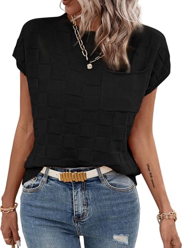 SHEWIN Débardeur femme été léger sans manches, noir, Small