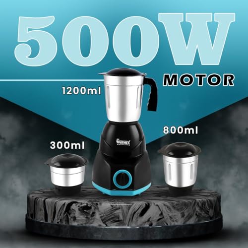 Image of Warmex Mixer Grinder 1000 Watt | Multipurpose 3 Stainless Steel Jars | 300ml + 1000ml + 1500ml | 3 speed settings heavy duty motor for perfect grinding & blending | 2 Year Warranty by Warmex