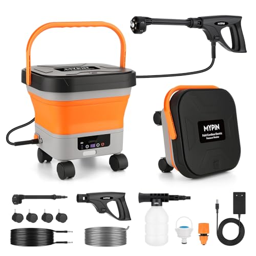 Hidrolavadora Portátil con Tanque de 13L, Boquilla 6-en-1, 7 Niveles de Presión Ajustable (Máx. 660 PSI), Manguera de 7M, Limpiadora Portátil con Ruedas para Coches, Suelos, Paredes, Vallas y Mascotas