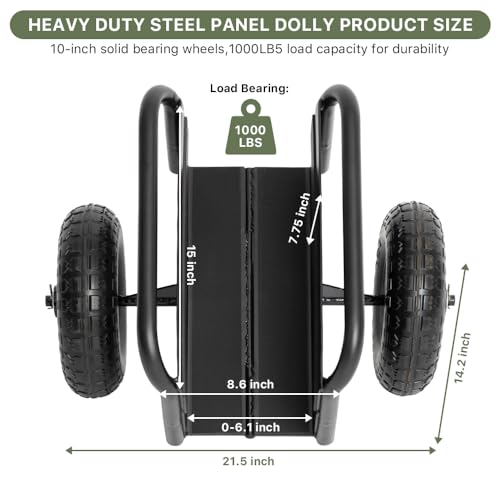 Yeeoy YEEOY-SLABDOLLY-BLACK Heavy Duty Panel Dolly, Slab Dolly With Handle, 10 Inch Solid Rubber Tires Wheels,1000Lbs Load Capacity All Terrain Moving Cart For Heavy Drywall Sheet & Material Handling thumb #1