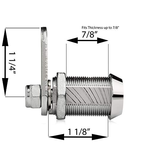 Westway Locks 1 1/8" Tubular Cam Lock With Chrome Finish - Keyed Alike 4 Pack With 2 Keys, 1 1/4" Cam And Offset Cam Lock - Cabinet Lock, Drawer Lock, Rv Compartment Lock, File Cabinet Lock #TOP1