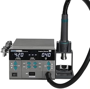 SUGON 8620DX 220V Digital Hot Air Rework Station 1300W,212℉-845℉ Adjustable Temperature C/F,4 Memory Storage,6 Air Nozzle,SMD Hot Air Station with Quick Change High Temperature Air Nozzle Bracket