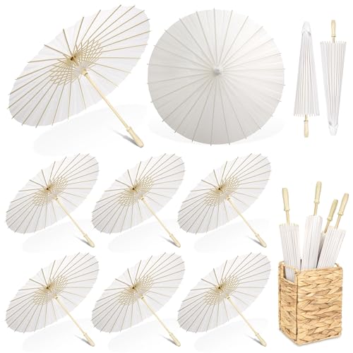 Aodaer 6 Pieces Wedding Paper Umbrella 23.6 Inch White Decorative Chinese Japanese Parasol Umbrella Crafts Vintage DIY Painting Decor Paper Wedding Favor for Photography Props Bridal Party