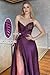 Jorshiman Silver Prom Dress with Slit 2025 A Line Satin Formal Dress Long V Neck Evening Ball Gowns US28W