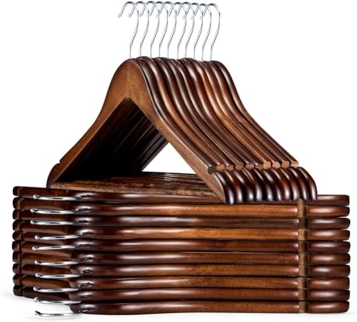 Image of WHISKET - Luxury Wooden Clothes Hangers, Premium Solid Wood Coat Hangers with Chrome Hooks | Durable Closet Organizer for Formal Wear & Everyday Clothing. (Walnut)[Pack of 20]