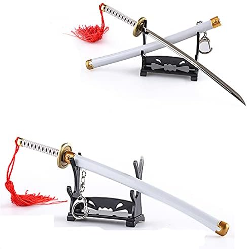 Anime Roronoa Zorro Figures Sword Keychains Mini Japanese Katana Cosplay Action Key Chain Tiny Weapon One Piece Fans Gift (White)