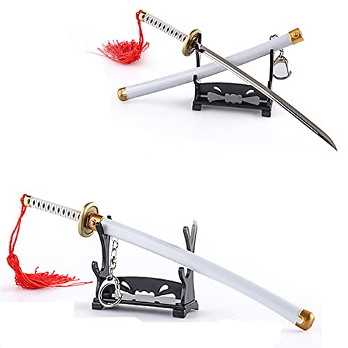 Anime Roronoa Zorro Figures Sword Keychains Mini Japanese Katana Cosplay Action Key Chain Tiny Weapon One Piece Fans Gift (White) #TOP3