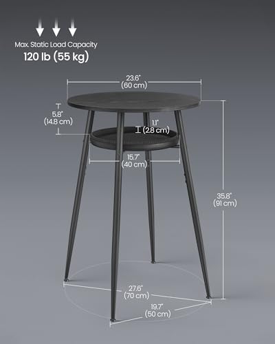 Image of VASAGLE EKHO Collection - Bar Table with Storage, Round High Pub Table, Synthetic Leather with Stitching, Mid-Century Modern, Kitchen Home Bar, Living Room, Easy Assembly, Ebony Black and Ink Black