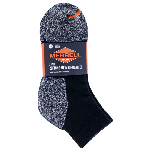 Merrell Unisex Mens And Women's Cotton Socks - 2 Pair Pack Arch Support Band Blister Prevention Safety Toe Work Crew, Black, Medium-Large Us #TOP2
