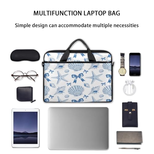 Bolso para portátil Line Art con diseño de estrella de mar, conchas y lazos, para portátiles de 15 pulgadas, funda slim para computadora, maletín profesional para mujeres y hombres, bolso mensajero para trabajo, oficina y viajes miniatura 7