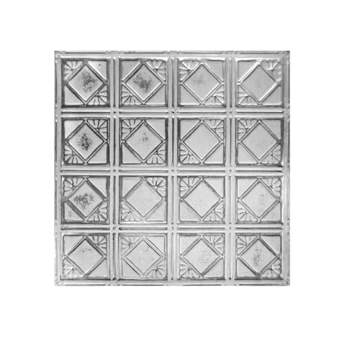 American Tin Ceilings Tin Backsplash [5-Pack with Trim Kit] in Pattern #19 and Silver Washed White Color 24" x 24" (20 Sq Ft) for Kitchens | Genuine Tin | Made in The USA | Model: kit5-b-p19-sww