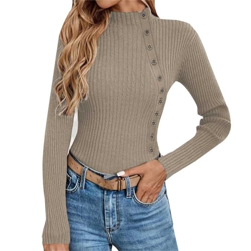 Basskjorta för kvinnor 2025 långärmade toppar dam höst vinter varm enfärgad randig tröja långärmad button down-jacka höst vinter kläder för inomhus utomhus julklappar, Khaki, M