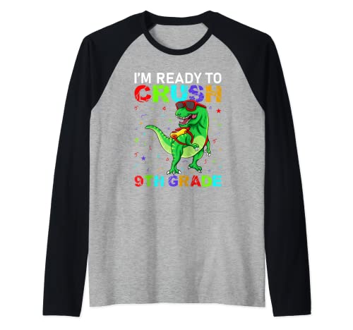 I'm Ready To Crush 9th Grade T Rex Dinosaur Ninth Grade Raglan Baseball Tee