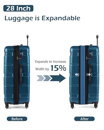 Image of COOLIFE Luggage Expandable(only 28 inch) Suitcase PC+ABS Spinner Built-in TSA Lock 20in 24in 28in Carry on (Caribbean Blue, L(28in).)