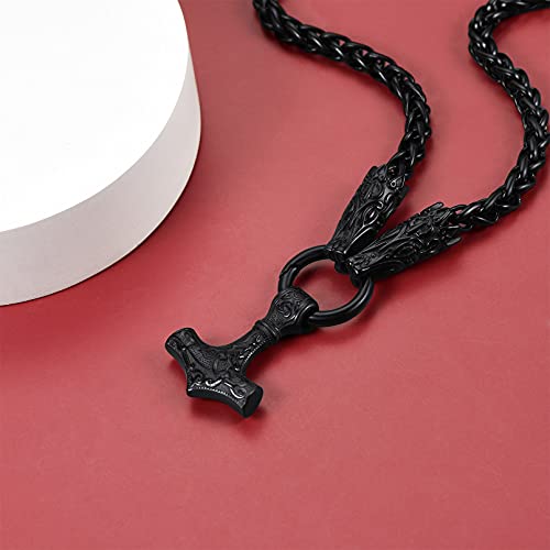 Faithheart Norse Viking Jewelry Mens Thor Hammer Pendant Necklace With Punk Chuny Wolf Head Chain 28 Inch #TOP7