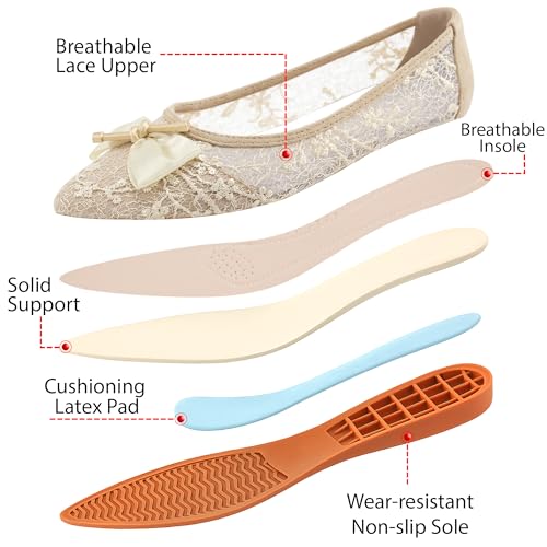 Flats for Women Dress Shoes: Comfortable Pointed Toe Bowknot Lace Womens Ballet Flats Dressy - Fashion Floral Slip On Casual Shoes for Wedding Party Dating4