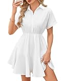 Beluring Kleider Damen Sommer Kurzarm Blusenkleid Elegant V Ausschnitt Einfarbig Kurzes Kleid (Weiß, XL)