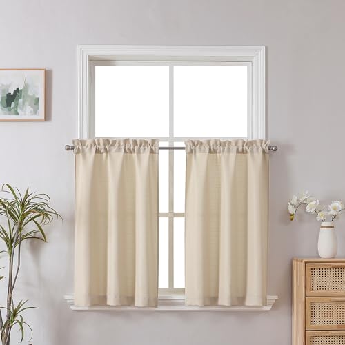 Chyhomenyc Short Curtains 30 Inch Length, Faux Linen Textured Small Kitchen Curtains