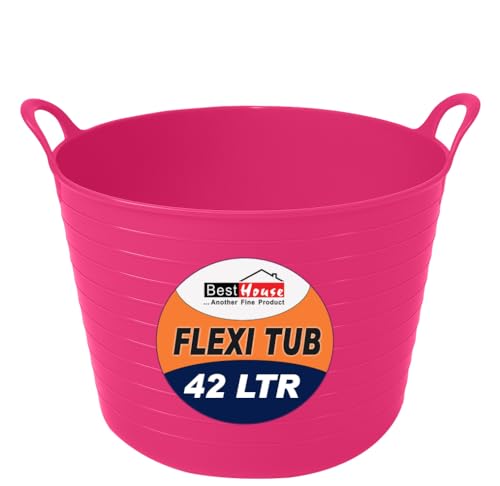 BEST HOUSE | 1 Pc of Flexi Tub with Handles | 42 L | Pink | Multi Purpose Plastic Storage Container for Home, Washing, Yard, Garden Waste and DIY Projects