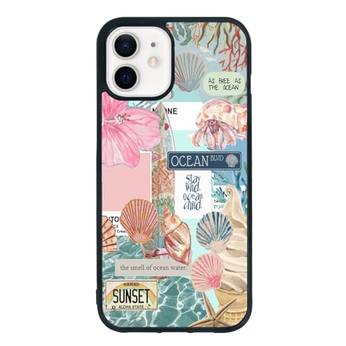 qizjio Coastal Collage Phone Case Shockproof Protective Ocean Seashell Case for iPhone 12 Mini