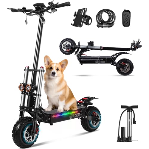 Off Road Electric Scooters Adult - 60Miles Long Range All Terrain Electric Scooter,Pure Scooter 60V/38Ah Battery, Dual Motor Dual Hydraulic Brake Suspension,11 Vacuum Tubeless Tire Foldable Escooter