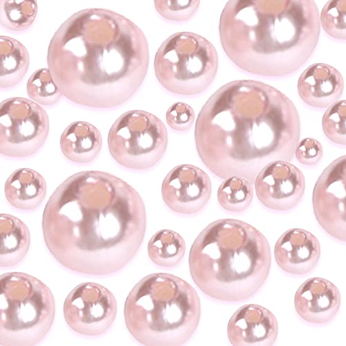 Z-synka Assorted Plastic Bead Pearls,DIY Jewelry Necklaces, Table Scatter, Wedding, Birthday Party Home Decoration, Event Supplies (8 Ounce Pack, 100 Pieces) (Pink, 10mm/14mm/20mm)