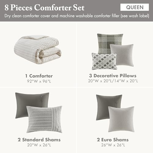 Madison Park Queen Comforter Set, Removable 100% Cotton Duvet Cover Queen Size with Insert, Farmhouse Bedding, Textured Stripe Clipped Jacquard Accent, Queen, Grey 8 Piece by Madison Park - Image 6