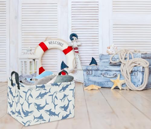 Image of Rectangular Shark Basket Kids Baby Storage Basket Cute Kids Toy Storage Bin Organizer Shelf Book Shark Room Decor(Blue Shark)
