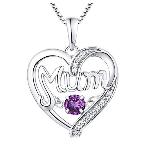 YL Mamma Halsband Hjärta 925 Sterling Silver med Februari födelsestones Ametist Hjärtslag Hjärta hänge för kvinnor mor mormor, 45-48 cm