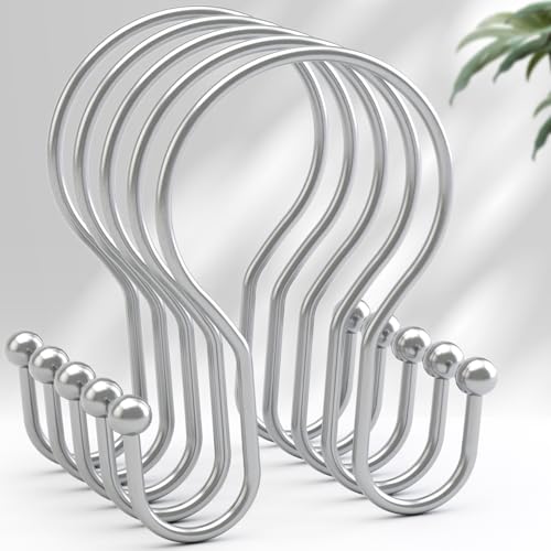 AmazerBath Chrome Shower Curtain Hooks Shower Curtain Rings, Simple Double Sided Shower Curtain Hooks Rust Proof, Smooth Glide Metal Shower Hooks for Shower Curtain Rod, 12 Pcs Shower Rod Hooks
