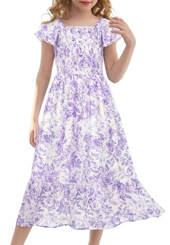 GRACE KARIN Girls Floral Easter Dresses Size 10 Tween Girl Spring Maxi Dress Kids Summer Hawaiian Party Dress,Lavender