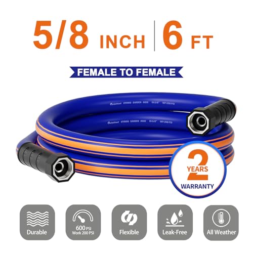 short garden hose 6 feet x 5/8Inch, Female to Female Hose with Swivel Handle, Heavy Duty, Flexible, Sturdy, Lightweight, Double Females Fittings, Ideal for Hose Reel