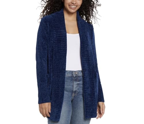 Orvis Womens Cardigan Sweater Chenille Pockets Soft Open-Front Midweight (Blue,Small)