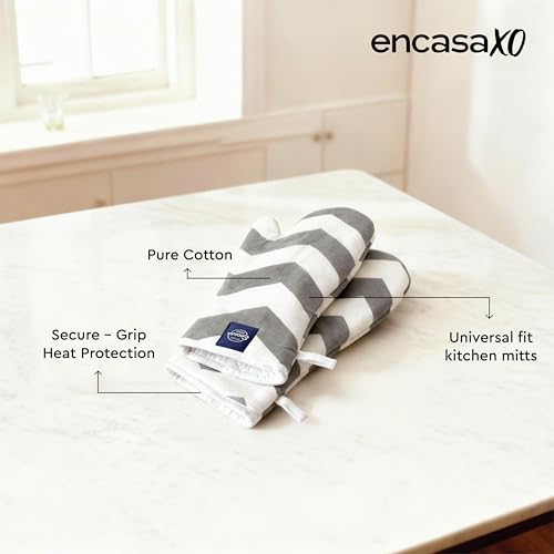 Image of Encasa XO Extra Long 18x35 cm Microwave Oven Gloves Mitts (2 pcs) for Kitchen Cooking - ZZ Grey - Heat Resistant, Thick & Safe, Protection of Hands from Hot Utensils, Gas Flame, Grill, Barbecue