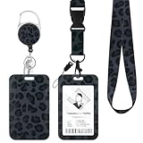 Fycyko Kartenhülle mit Band Ausweishülle mit Band Grau Ausweishalter Ausweis Busfahrkarten Hülle Schüler für Frauen und Mädchen Lehrer Krankenschwester Leopardenmuster