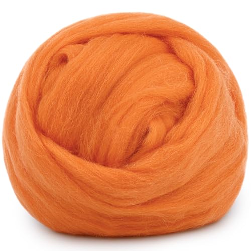 Image of Mayboos 1.76oz Orange Natural Wool Roving, Needle Felting Wool | Wool for Needle Felting Orange Color for Wet /Dry Felting Handcrafts and Spinning