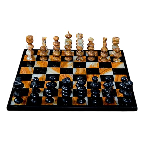 Échiquier en marbre noir de salon : jeu de prestige onyx 35 cm décoratif