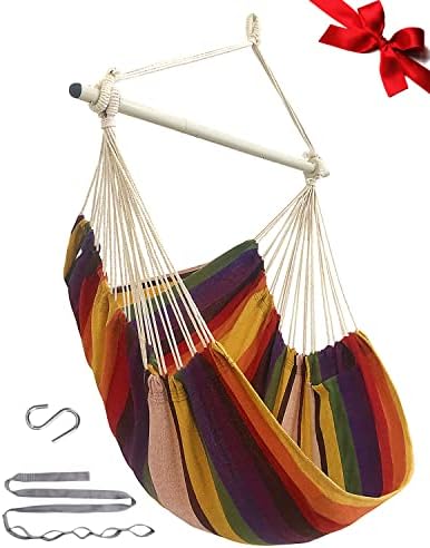MIZTLI Hammock Chair Hanging Chair Swing Chair Hanging Chair for Bedroom Indoor Outdoor- Max 500 Lbs－Steel Spreader Bar with Anti-Slip Rings