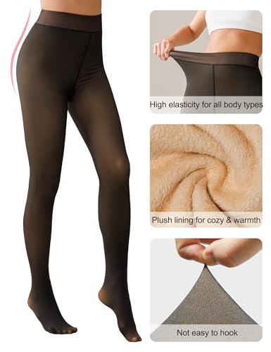 Tournesol Women's Fleece Lined Tights Thermal Pantyhose Fake Translucent Tights Warm Sheer Thick Leggings for Winter3