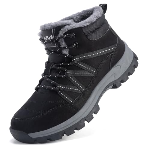 Qiucdzi Winter Boots for Men Snow Boots with Warm Fur Lined Anti-Slip Hiking Ankle Booties Comfort Walking Trekking Shoes for Outdoor