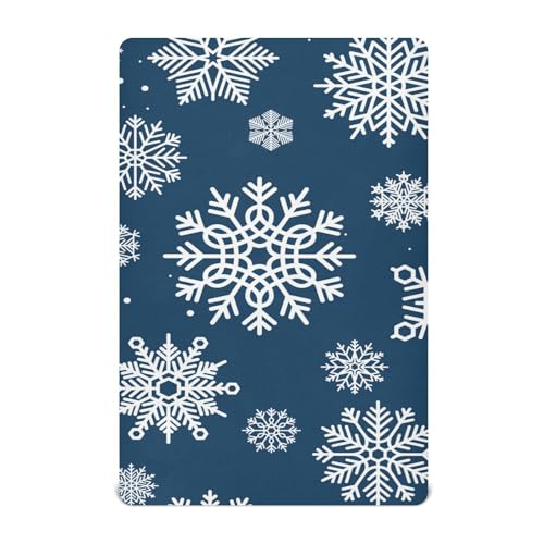 Moudou Blue Snowflake Christmas Playard Sheet for Boy Girls, Soft Breathable Fitted Toddler Sheet for Standard Playard Bed Mattress, 39 x 27 x 5 Inch