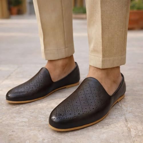 Image of Punjabi Mojaris Mens Shoes Cream Wedding for Groom,Traditional Indian Footwear Ethnic Peshawari Slippers
