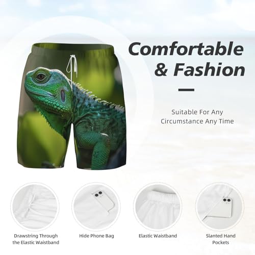 Men's Swim Trunks Quick Dry Board Shorts Green Lizard Beach Shorts with Pocket Bathing Suits for Men4