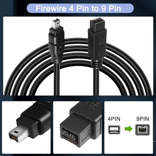 HATMINI 1,8 m Firewire 800 auf 400 Kabel, 9-poliger IEEE 1394 Stecker auf 4-poligen Stecker, für Drucker, PC, Scanner, Camcorder